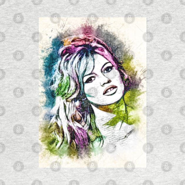 Beautiful Brigitte Bardot Color Portrait Watercolor Fan Art Tribute by Naumovski